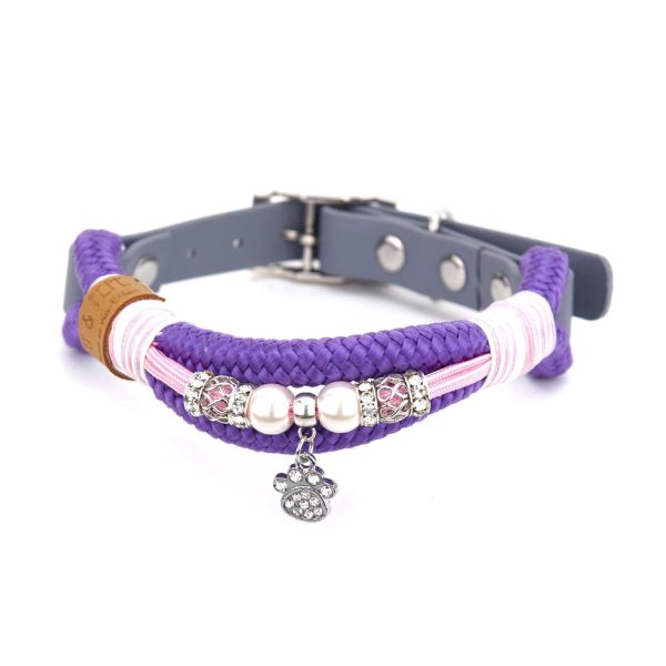 Collier de chien violet avec perles en forme de corde et fermeture en Biothane